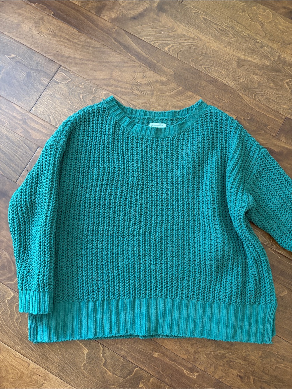 American Eagle Outfitters Teal Chunky Crewneck Sweater